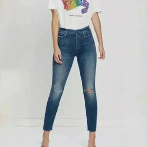 Mother The Stunner Ankle Fray - Distressed Denim Jeans - Blue - Size 25